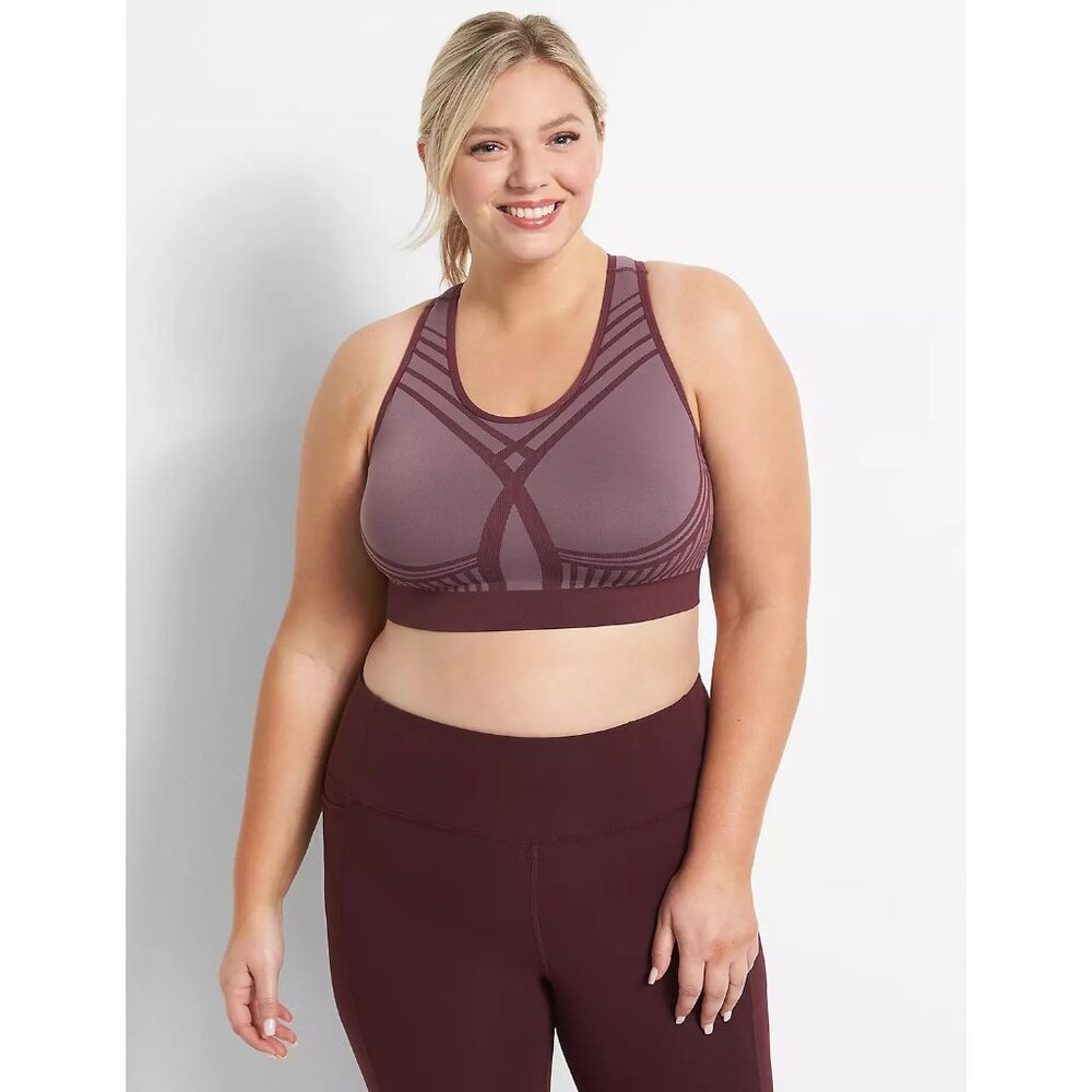 LIVI Purple Racerback Sports Bra Size 14/16 With Striped Design & Keyhole Back